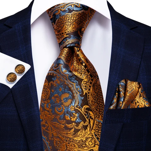 Галстук Hi-Tie, 100% шелк, роскошные мужские галстуки, цветочные черные, золотистые Галстуки, Пейсли, нагрудный платок, запонки, набор для свадьбы, вечеринки