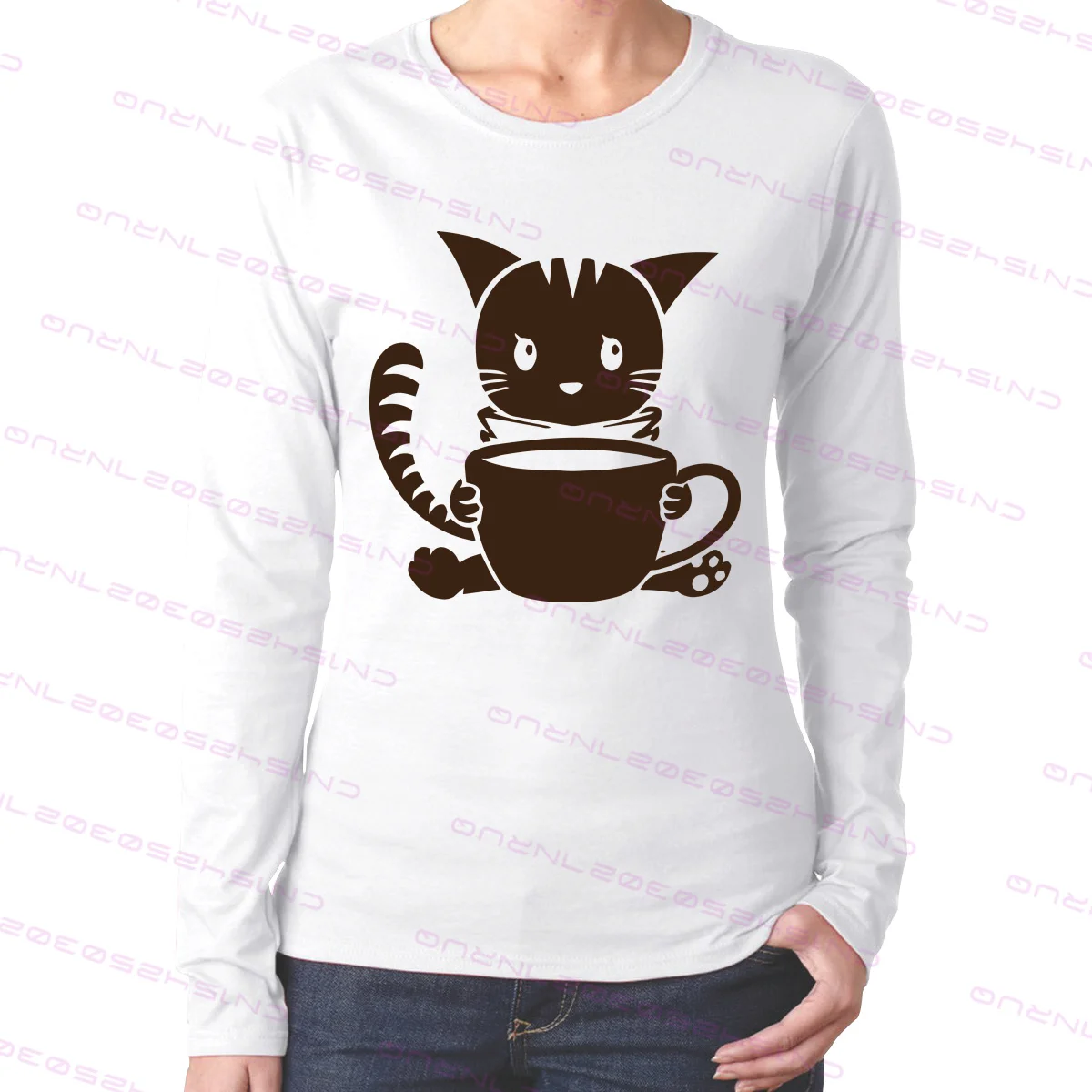 

A Cat Who Likes Coffee Fashion women's slim long sleeve T-shirt