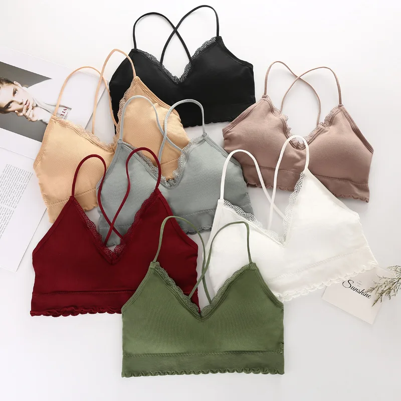 Кружевной топ Бюстгальтер без рукавов с V образным вырезом женские майки