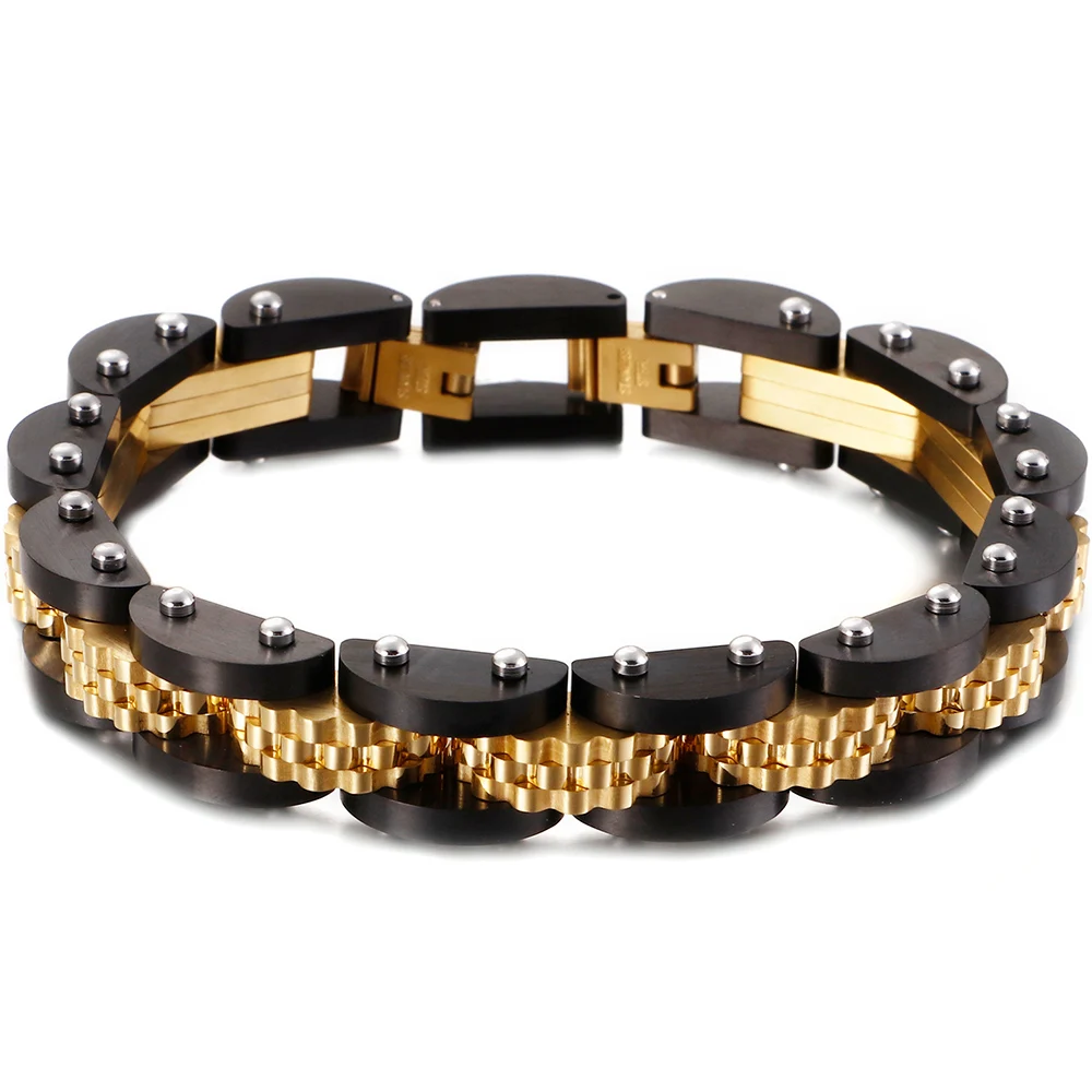Золотистый черный браслет из нержавеющей стали для мужчин 11 мм мужской ремешок