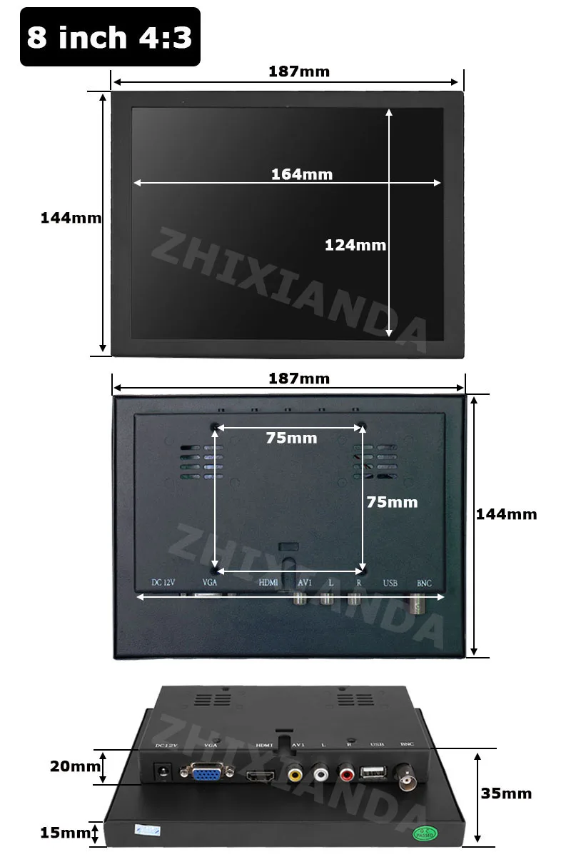 ZHIXIANDA G08 8 дюймов промышленной безопасности ЖК-дисплей монитор высокой четкости компьютерных мониторов с AV/BNC/VGA/HDMI/USB колонки