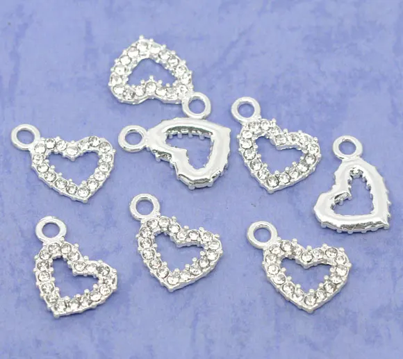 

8SEASONS Silver color RhinesColor Heart Charm Pendants 19x13mm,sold per packet of 10 2015 new