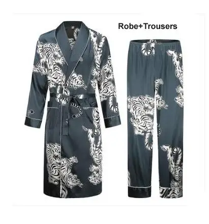 robe and short Шелковая ночная рубашка мужская летняя тонкий купальный халат Тигр Ночная рубашка свободная Свадебная robesilky с длинным рукавом Sleeprobe размера плюс домашняя одежда - Цвет: robe and short