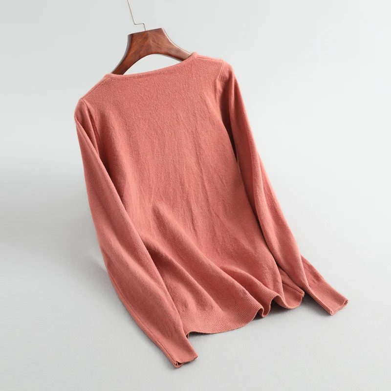 

Women Sweater Pullover Autumn Basic Knitted Cotton Tops Solid Crew Neck Jumper Long Sleeve Sweaters
