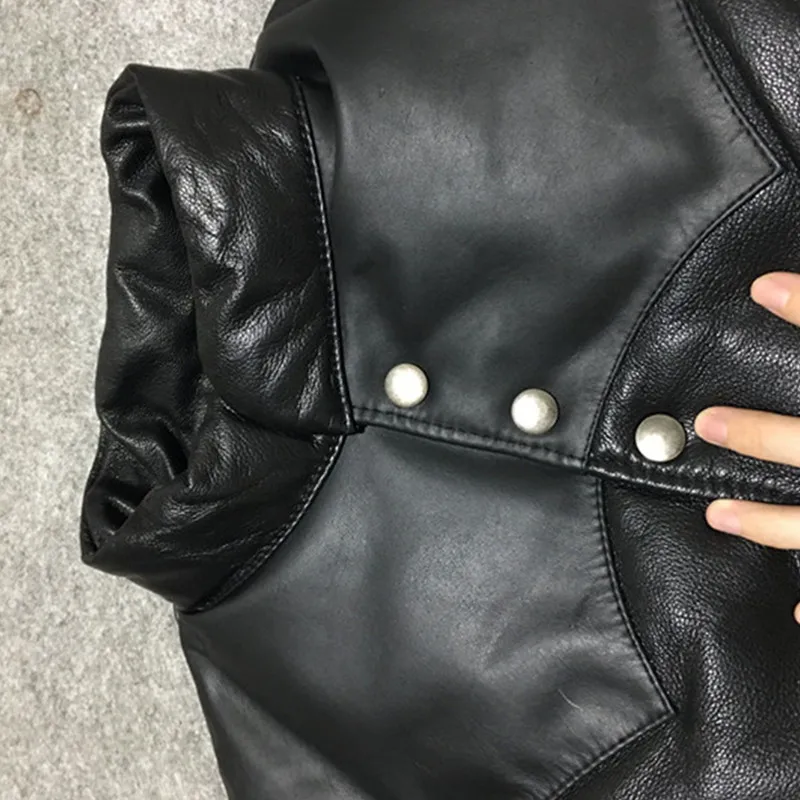 

2021 Black Casual Style Genuine Leather Vest Men Duck Down Plus Size 3XL Real Natural Sheepskin Autumn Short Warm Splicing Coat