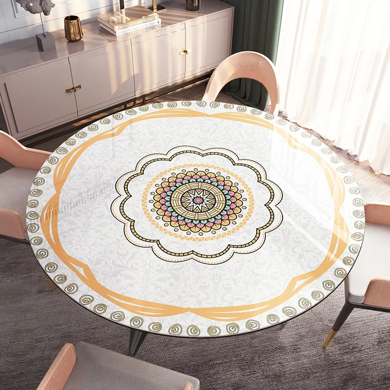

Odorless European retro Round Tablecloth custom party table deco protector cover Oilproof Waterproof table mat 1.5mm thickness