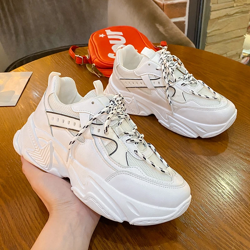 

Кроссовки женские массивные, Вулканизированная подошва, сетчатые дышащие, белые, черные, весна-осень 2021