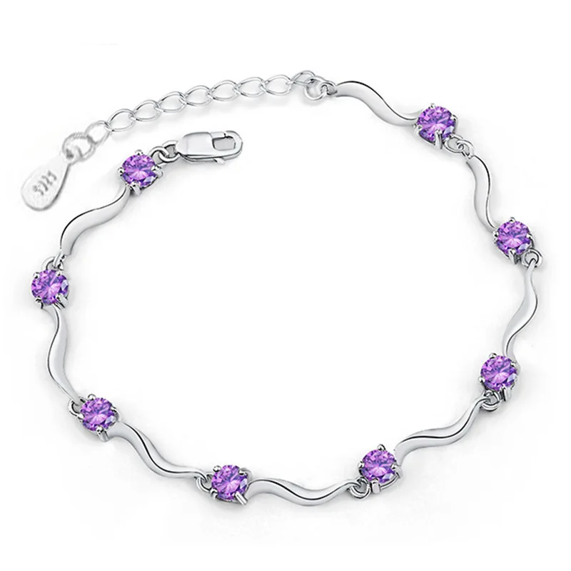 Female Purple Crystal Bracelets High Quality Chain &amp Link Bracelet Simple Charming Hand Jewelry | Украшения и аксессуары