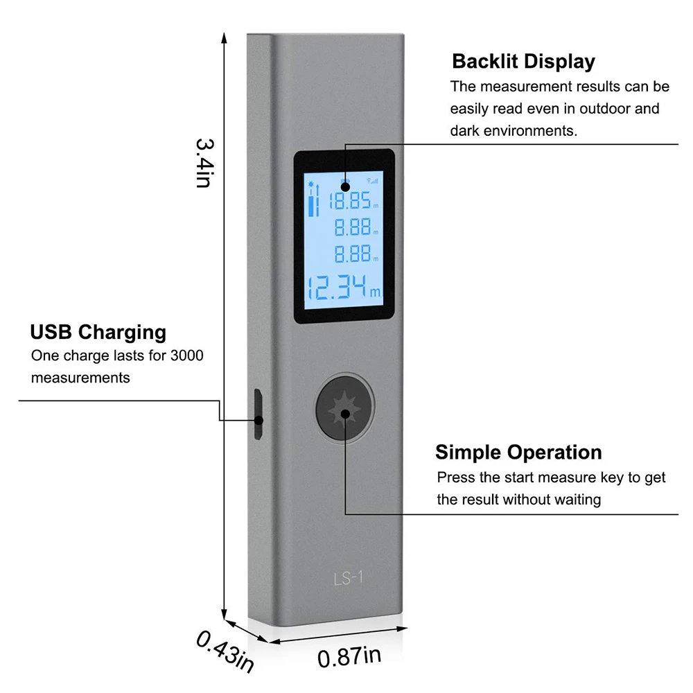 Мини ручной 40 м умный цифровой лазерный дальномер Портативный usb зарядка измеритель расстояния