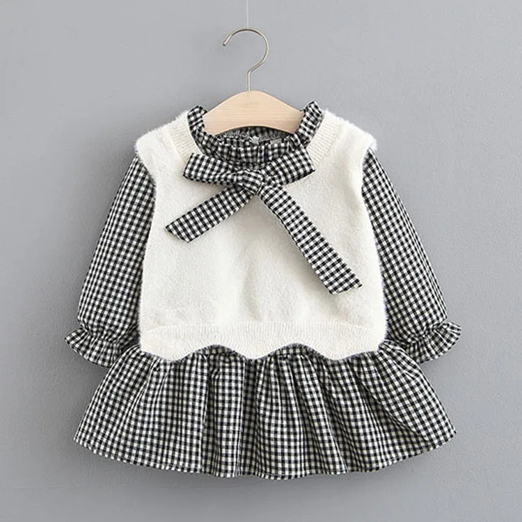 Осенне-зимнее платье с цветочным принтом для девочек жилет из искусственного