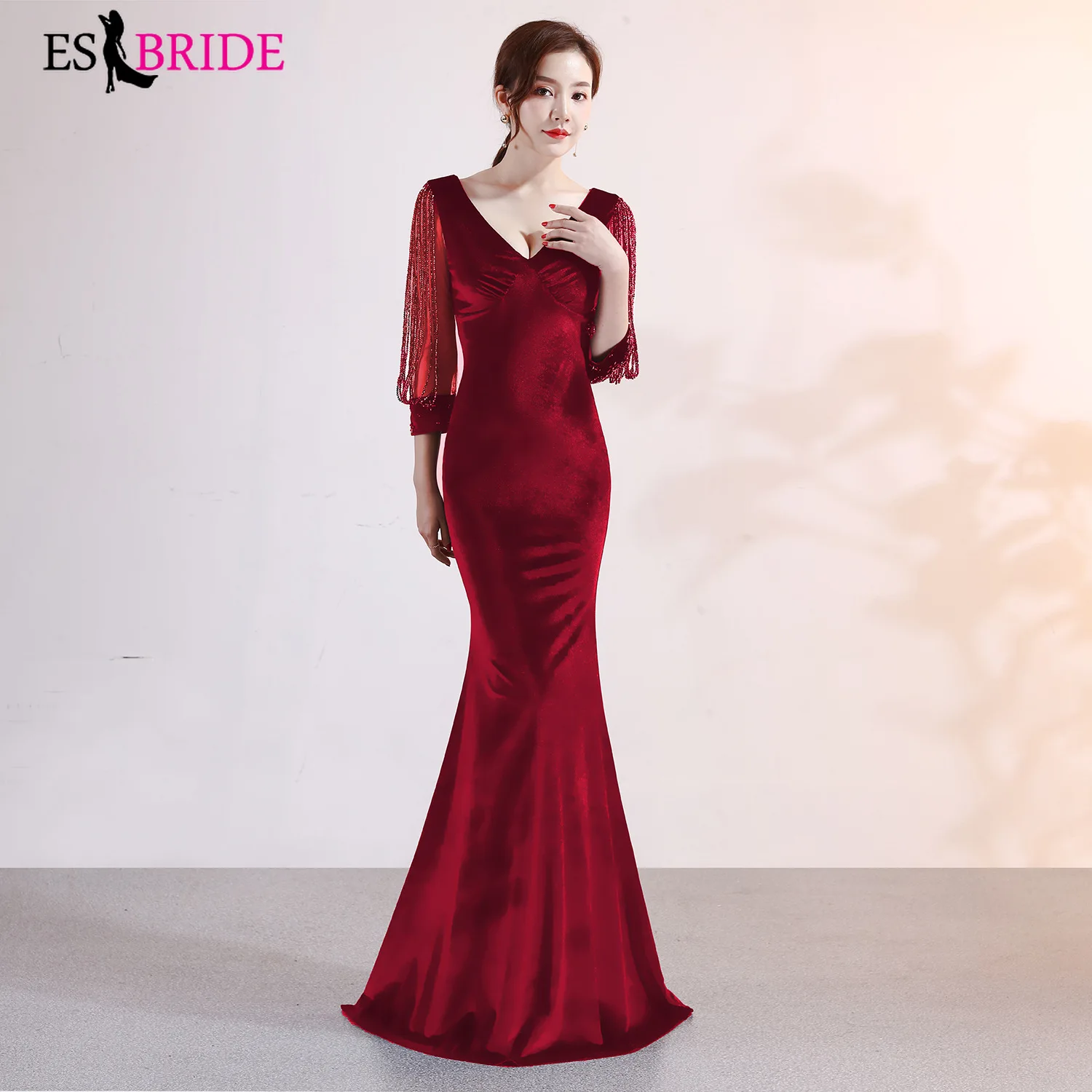 Женское велюровое вечернее платье Robe De Soiree Элегантное Длинное бархатное с
