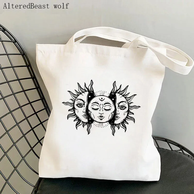 

Women Shopper bag Sun and Moon Printed Kawaii Bag Harajuku Shopping Canvas Shopper Bag girl handbag Tote Shoulder Lady Bag
