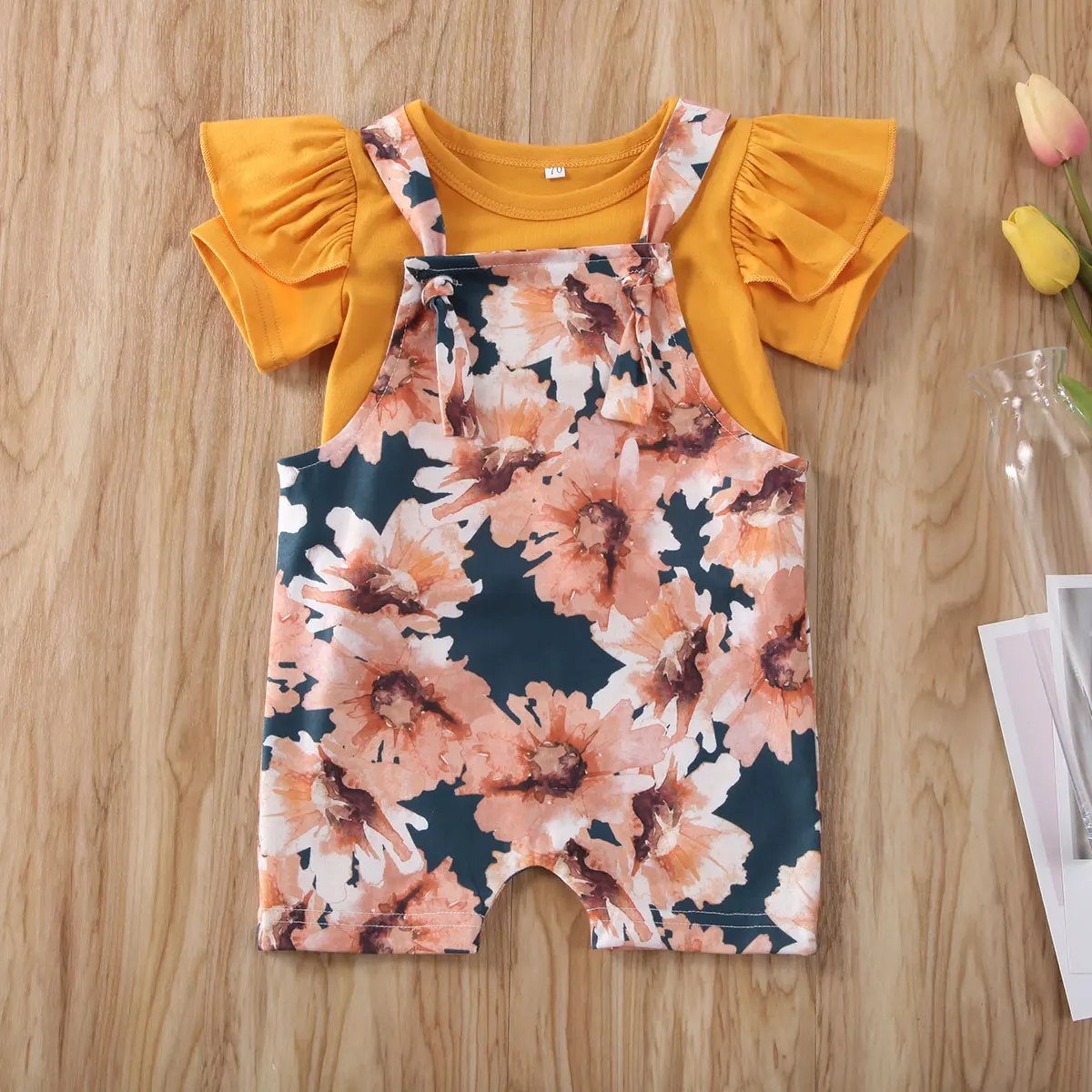 Комплект одежды для новорожденных девочек летняя желтая футболка с короткими