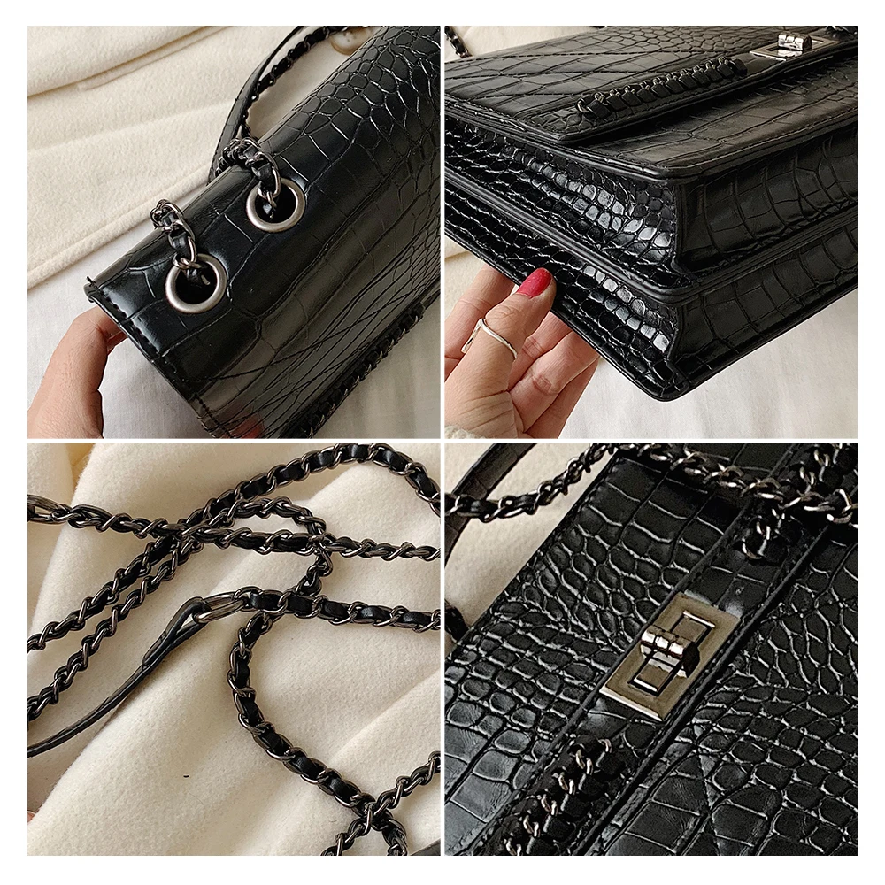 Fashion Crocodile Pattern Messenger Bags With Chain For Women Travel Outwear Quality Designer Pu Leather Female Shoulder |