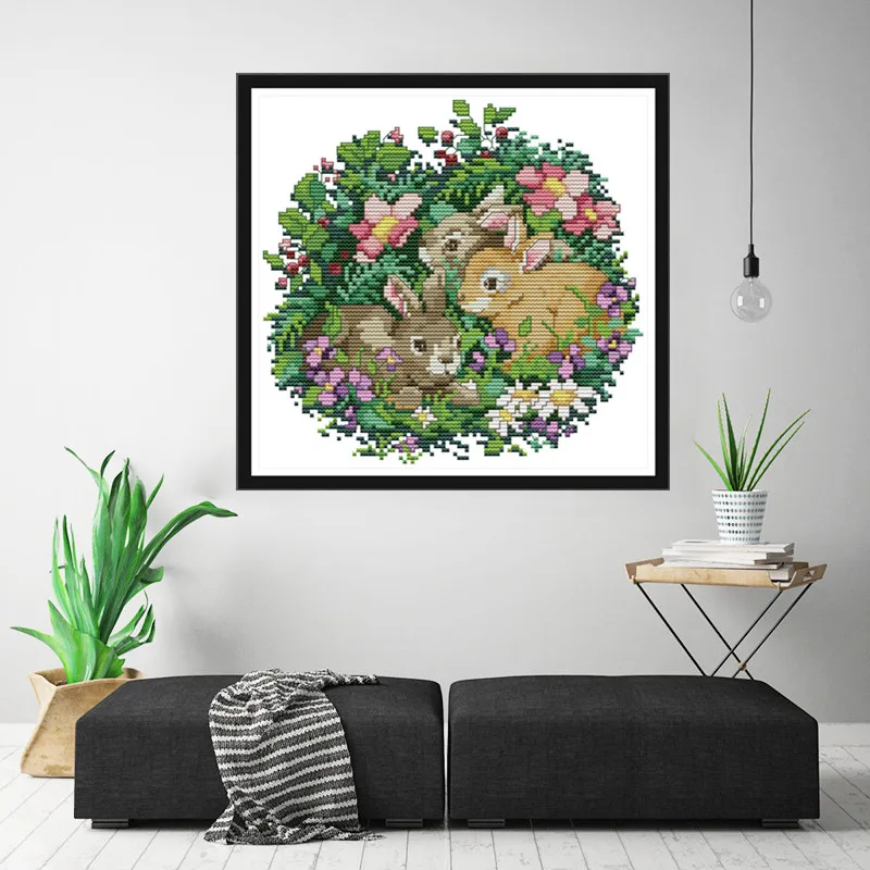 Три маленьких кроликов вышивка крестиком украшение для дома сделай сам