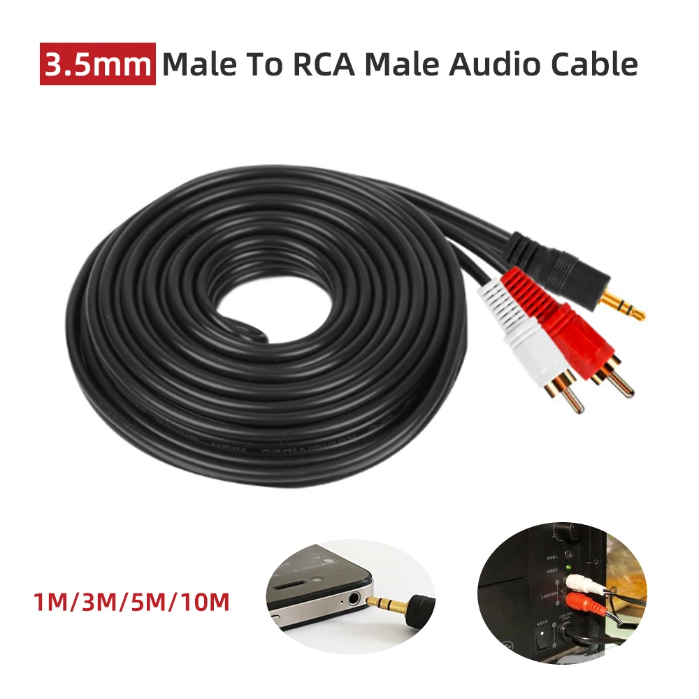 Аудиокабель с штекером 3 5 мм на 2 RCA Male 1 5/3/5/10 м аудиокабель AUX для DVD телефона ТВ