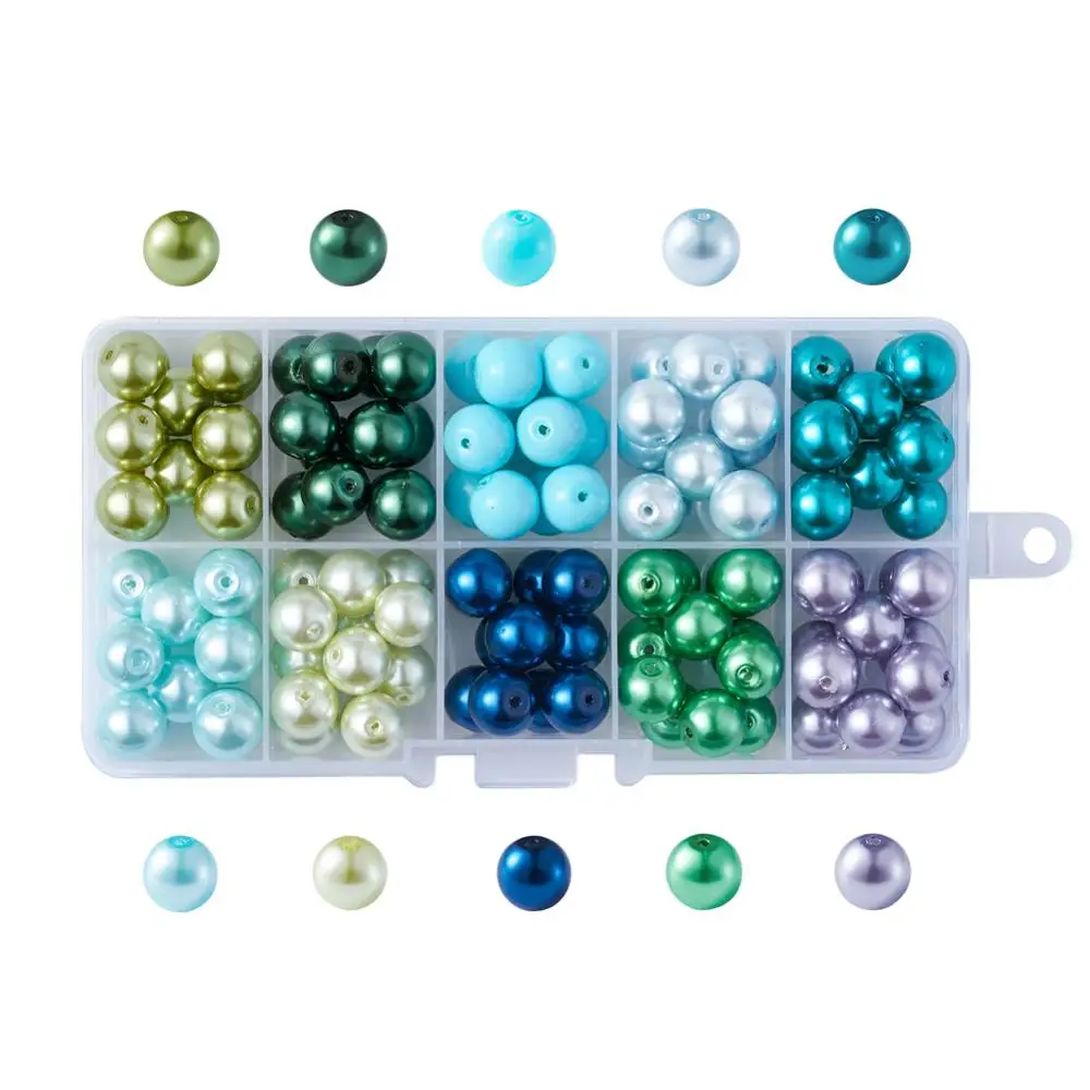 Круглые перламутровые стеклянные жемчужные шарики 1 коробка для