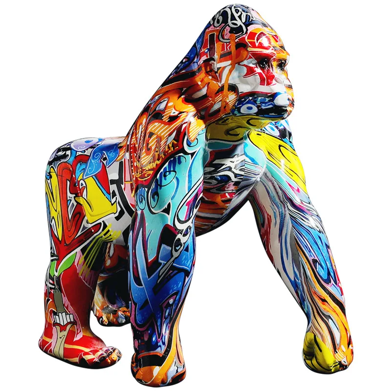 

A23 European American Colorful Creative Gorilla Furnishings Home Porch Crafts Camouflage TV Cabinet Decoration Animal Statue