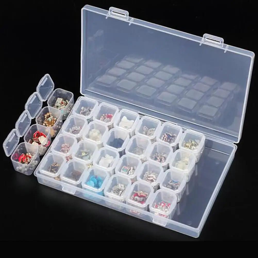 

Пустой прозрачный пластиковый бокс для хранения ювелирных изделий, контейнер-органайзер с 28 слотами для маникюрные инструменты для ногтей,...