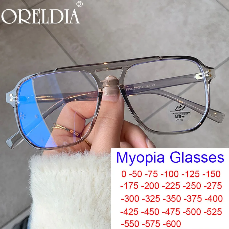 

Очки для близорукости для мужчин и женщин UV-400, модные большие зеленые ретро-очки с защитой от синего спектра, компьютерные, с диоптриями мин...