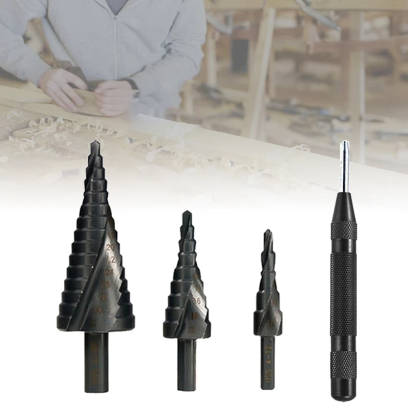 

3 Pieces High Quality Hss Spiral Groove Titanium-Coated Step Drill for Perforated Metal Iron Aluminum Set Black
