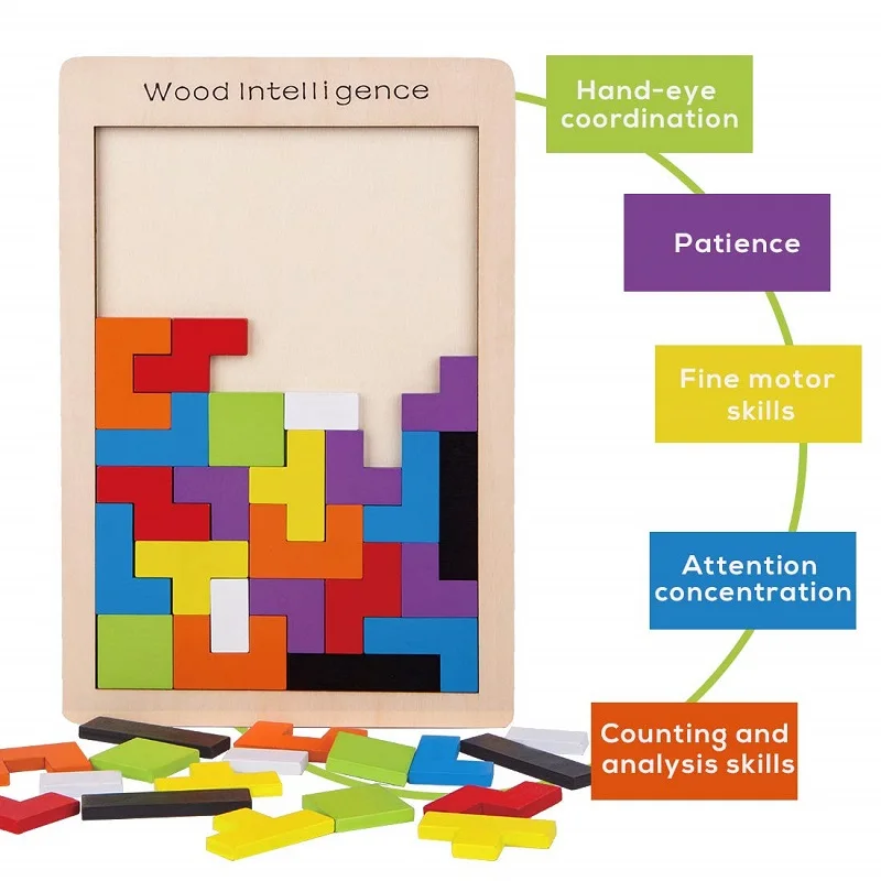 3D Colorf Деревянные Пазлы настольные Игрушки Tangram головоломка Пазлы для детей тетрис игра Развивающие игрушки для малышей деревянный подарок