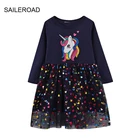 Детское Сетчатое платье с единорогом, с длинным рукавом, осень, 2021 хлопок