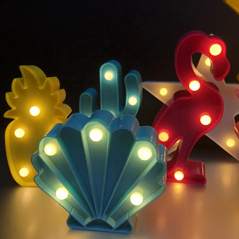 

Cute LED Flamingo Unicorn Night Lights Marquee Sign Pineapple Cactus Star Luminary Table Lamp Cartoon Animal Decor Lighting Gift