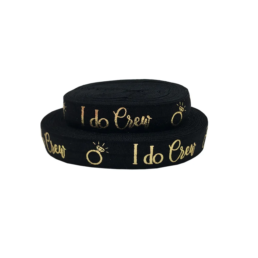 10 ярдов Золотая фольга I DO CREW Print Fold Over Elastic Черный Розовый Свадебный FOE лента