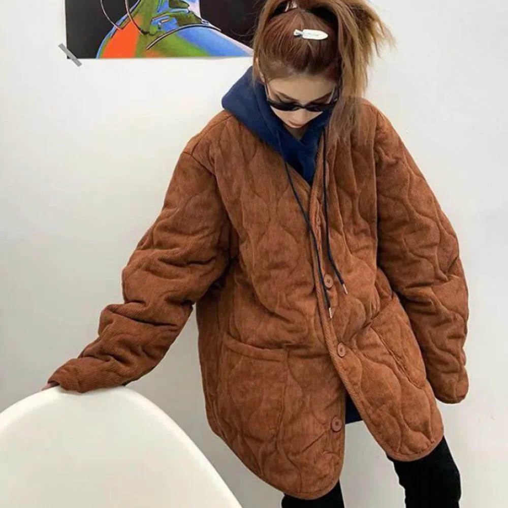 Женские однотонные короткие парки в стиле Харадзюку вельветовое зимнее пальто