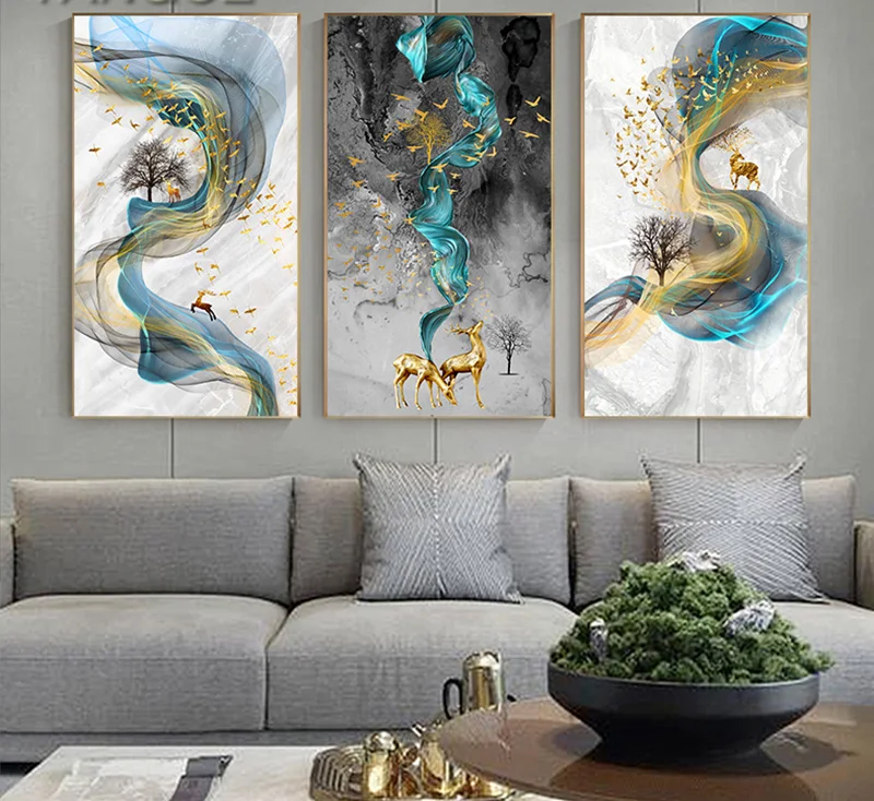 Фото Абстрактная картина с изображением золотого оленя большой размер Картина на