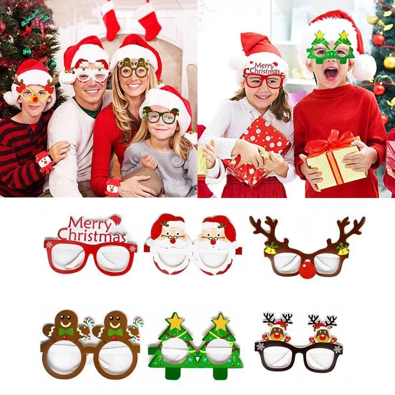 

9 Pairs Paper Glasses Christmas Decorations for Home Santa Claus Snowman Snowflake Tree Deer Elk Photo Props Xmas Party