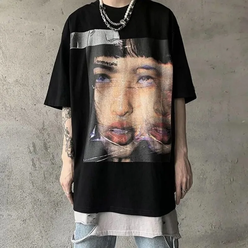 

Oversized top male Female T-shirt Hip Hop Short Sleeve Streetwear Print vintage clothes tshirt Punk Loose shirt size basic tees