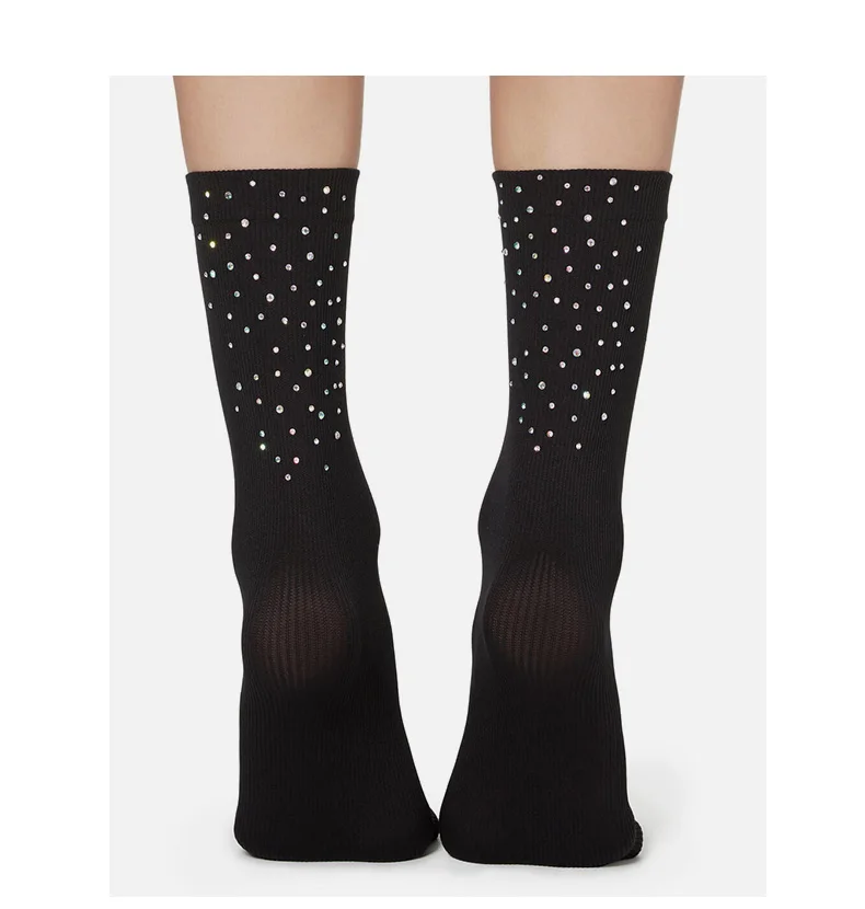 Женские роскошные стразы носки Sox. Дамские черные Стразы с горячей фиксацией