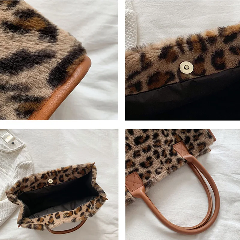 Сумка-тоут женская из искусственного меха модный вместительный саквояж с