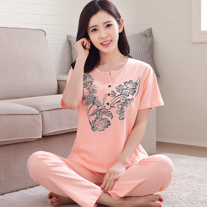 Размера плюс M 3XL летние Стиль пижамы для женщин короткий рукав женская Цветочный
