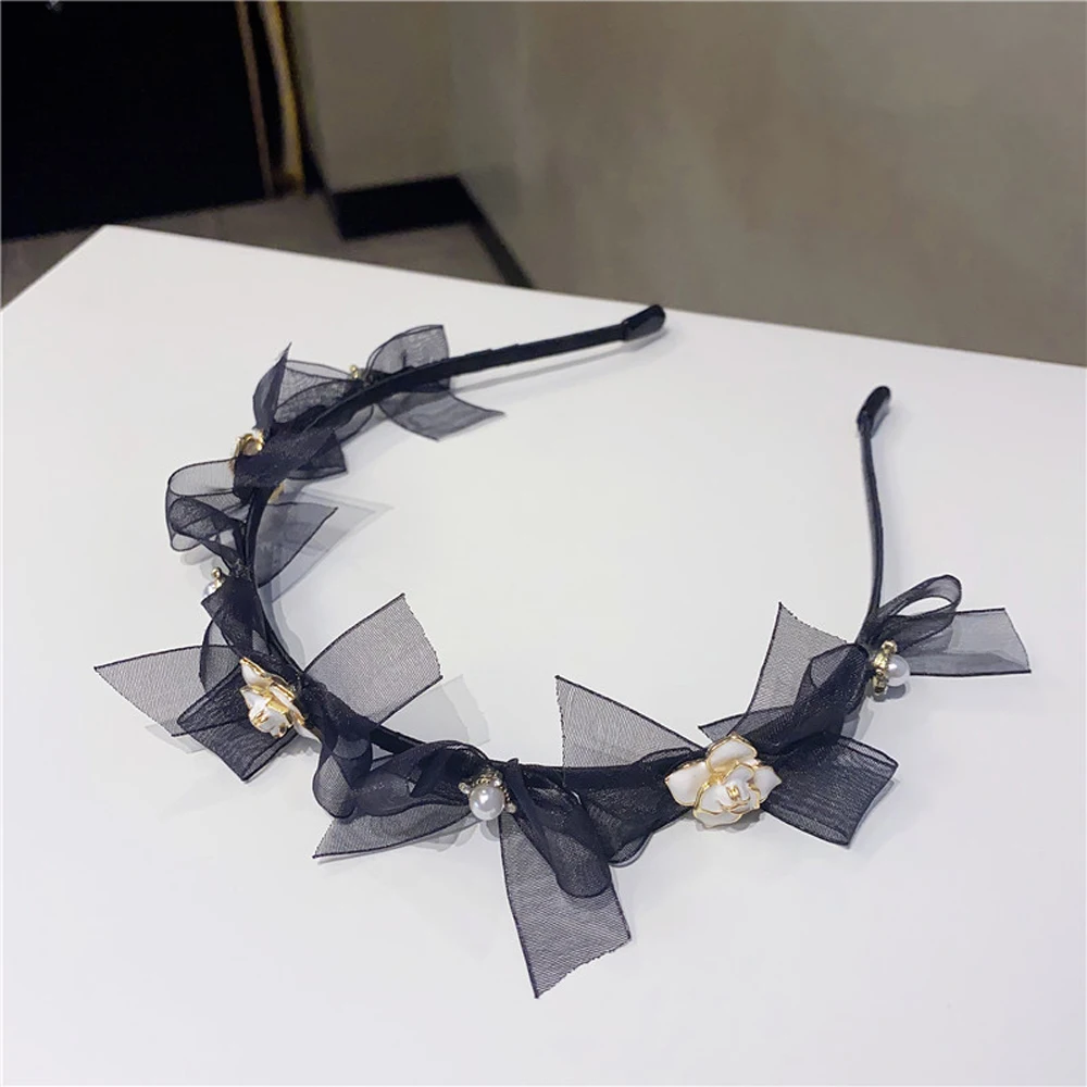 

Korean Designer Headband Imitation Pearl Flower Hair Hoop Princess Ribbon Bow Headband Headwear Girl Hair Accessories