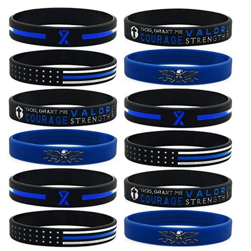 1 шт. тонкая Голубая линия Силиконовый браслет с молитвой полицейского