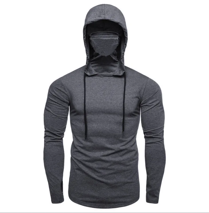 

Men's Gym Thin Hoodie Long Sleeve Hoodie with Mask Sweatshirt Casual Large Open Fork Mask Hoodie Sweatshirt Hooded