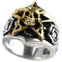 925 sterling silver jewelry retro thai silver skull five pointed star rose silver ring men