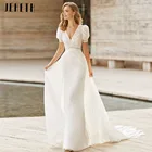 Женское шифоновое платье с V-образным вырезом, коротким рукавом-фонариком и шлейфом