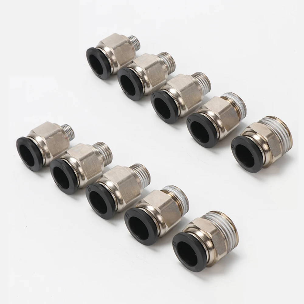 

Black Air Pipe Connector 10/12/6mm Hose Tube 1/4" BSP 1/2 1/8" 3/8" External Thread Quick Connector Brass Nickel Plated Fittings