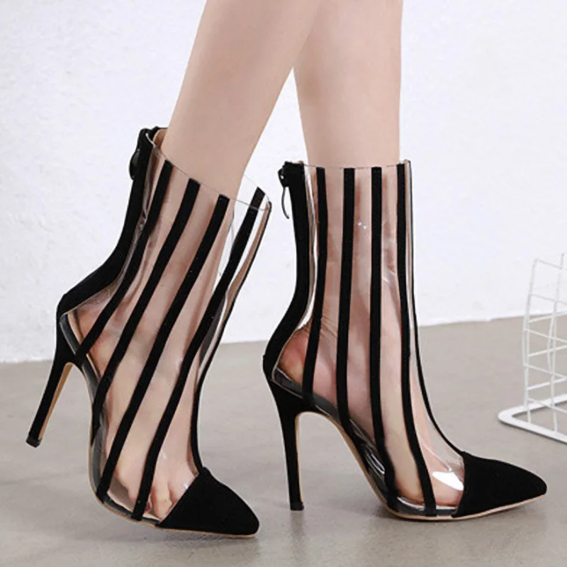 Женские босоножки туфли лодочки на высоком каблуке из прозрачного ПВХ