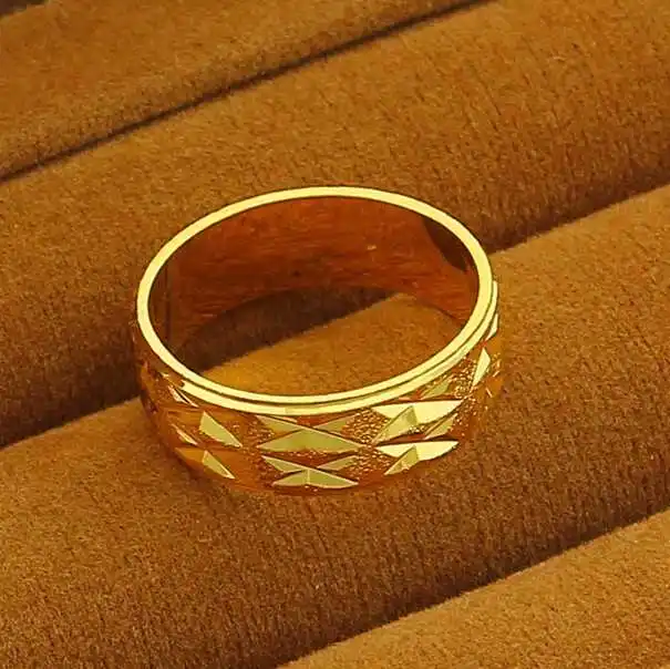 

New 24K GP Women men Wedding Jewelry Gold Plating Wedding Male Ring Engraved Casual Flower Fashion Finger Ring Men Gift