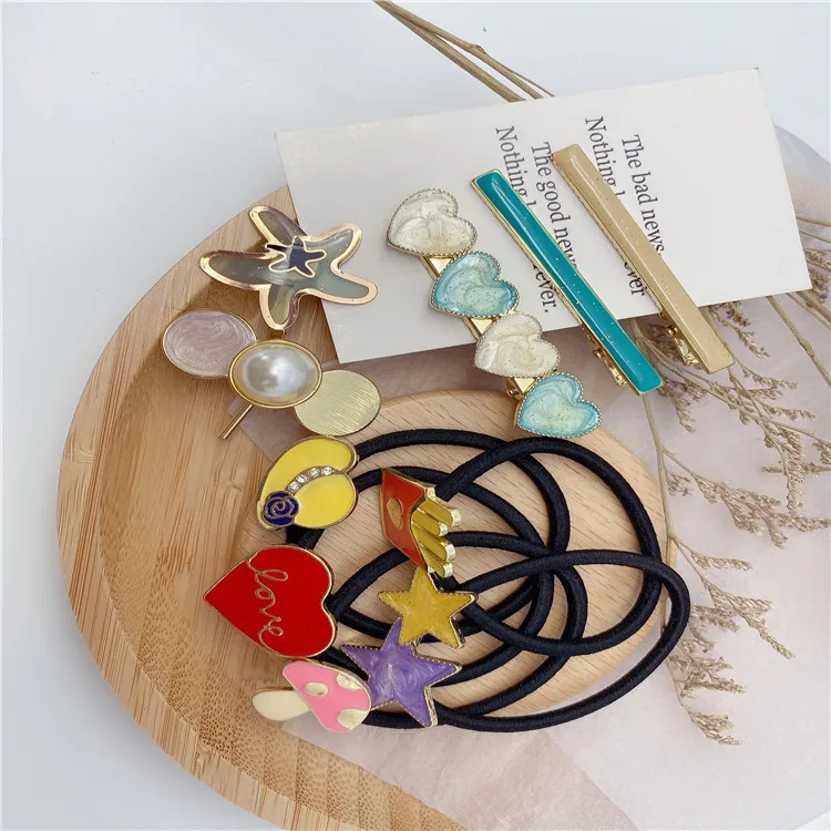 

Hair rope set box 2020 new hair rope ladies rubber band alloy hair fork geometric fashion ponytail headdress