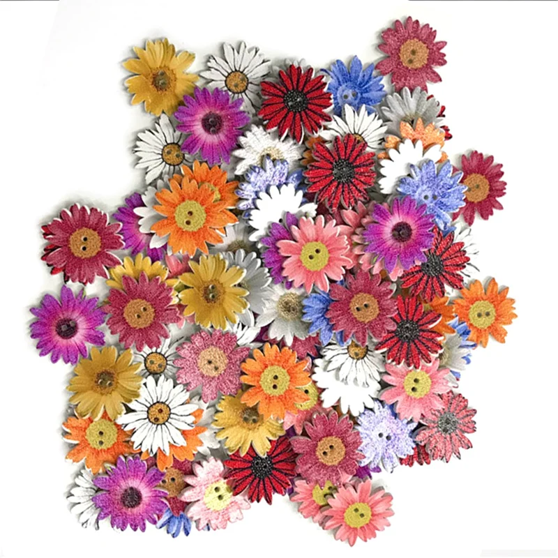 

250PCS Mixed Sunflower Wooden Crafts and Scrapbooking Buttons for Sewing Clothing 2 Holes Flatblck Painting Wood Buttons 25mm