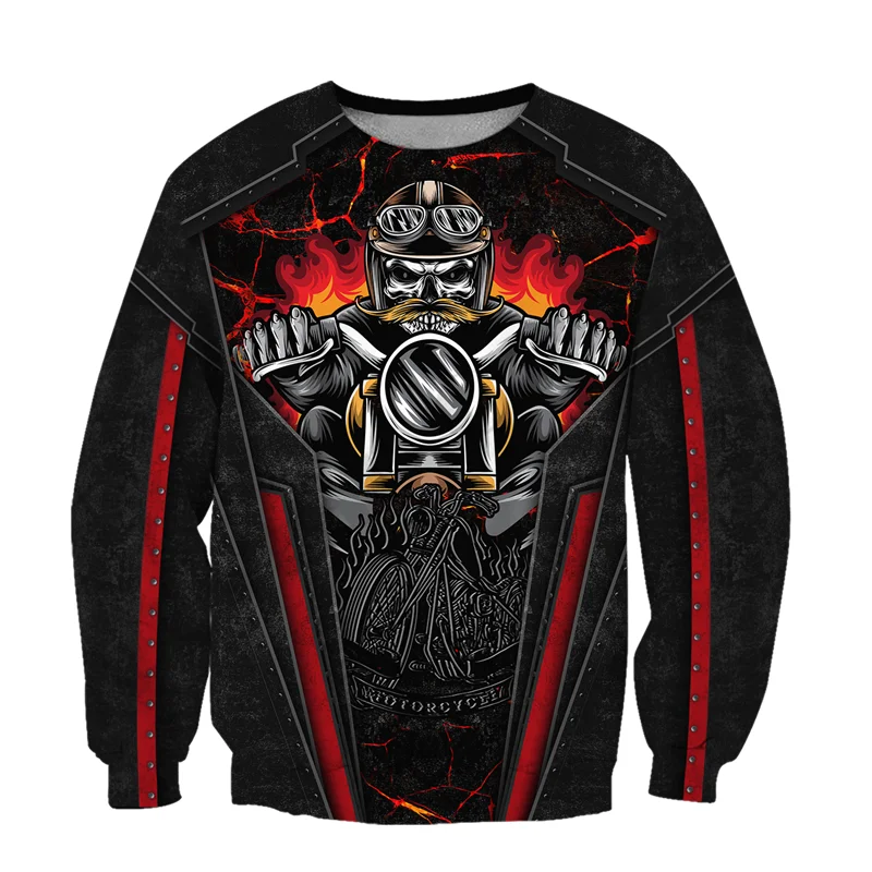 Модный пуловер с 3D принтом череп ездить Мотоцикл уникальный Harajuku забавная