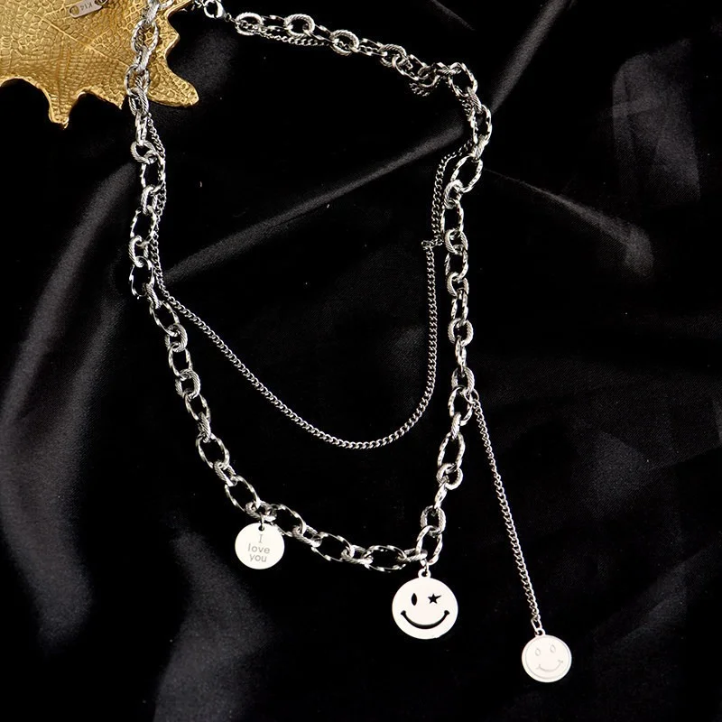 

Titanium steel necklace round double clavicle chain female hip-hop street cool girl thick chain necklace trend for women Hip hop