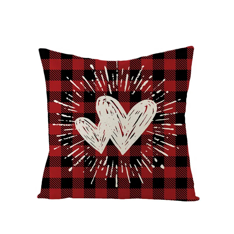 

Valentine's Day Linen Cushion Cover 45X45 Red Rose Love Decorative Pillowcase Plaid Letters Pillow Cover Home Sofa Cushions