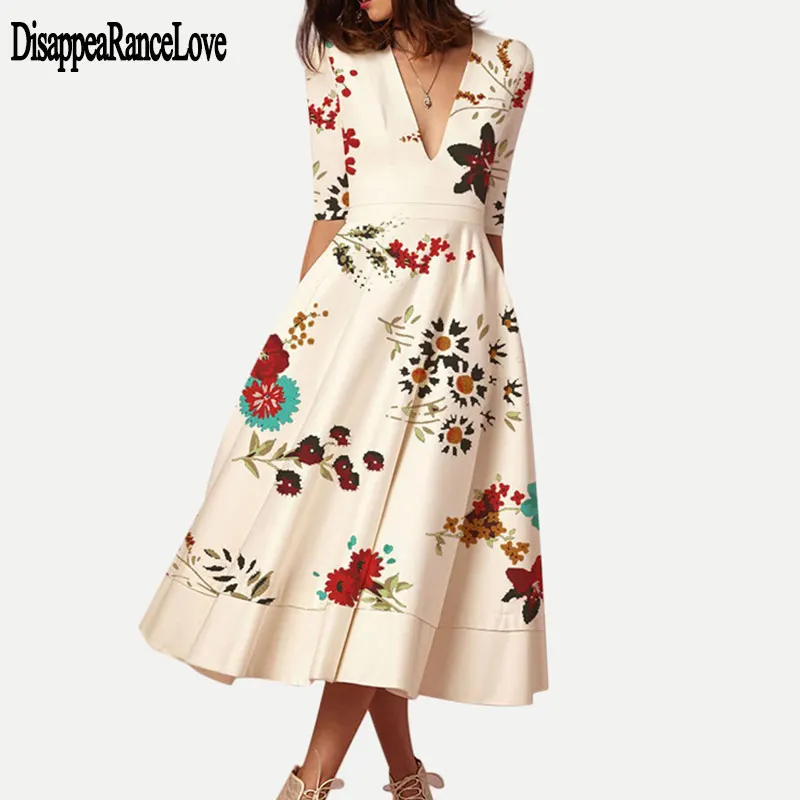 

New 2020 Summer Dresses Women Print Dress Casual V-Neck Three Quarters Sleeve A-Line Dress Boho Tank Sexy Dresses Vestidos